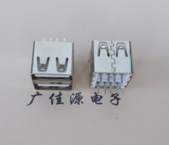 USB接口AF双层180度直插直边,前置无弹片铁/铜壳白胶