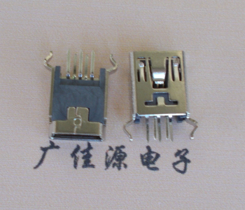 Mini USB 5PIN母口针180度直插外壳铜壳弯脚