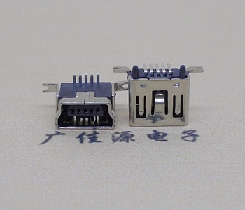 迷你USB 5pin连接器,带柱180度直插立式铜壳