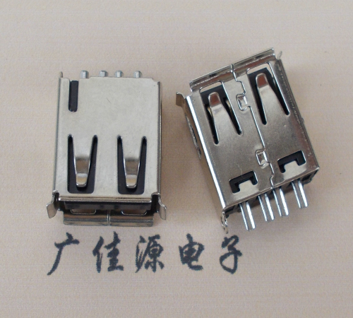 USB A母180度焊线带孔母座
