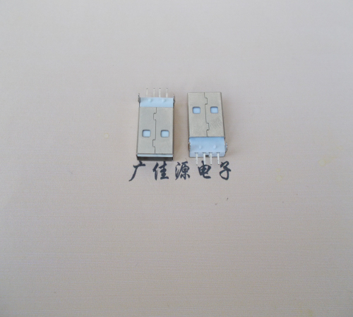 USB2.0公头直插带柱弯脚铁壳