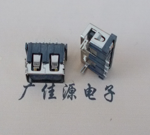 USB AF短体母座10.0mm,E字芯前两鱼叉加长端子SMT黑胶